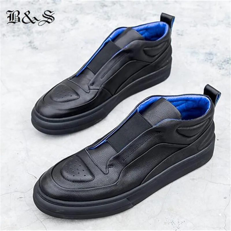 

2019 New Black& Street Slip On breathable Men Euro fashion stage Cow Leather casual Shoes