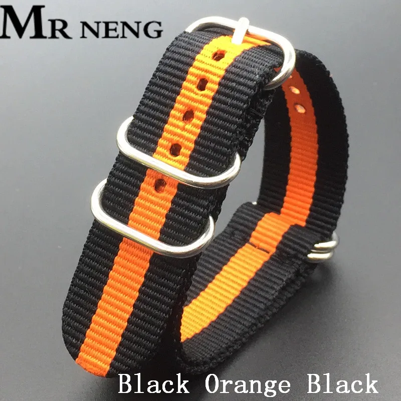 Black Orange Black MR NENG сверхмощный Зеленый Нейлоновый Ремешок 18 мм 20 мм 22 мм 24 мм нейлоновый ремешок для часов NATO ремешок черный зулу ремешок для часов 5 кольцо Пряжка - Цвет ремешка: Black Orange Black
