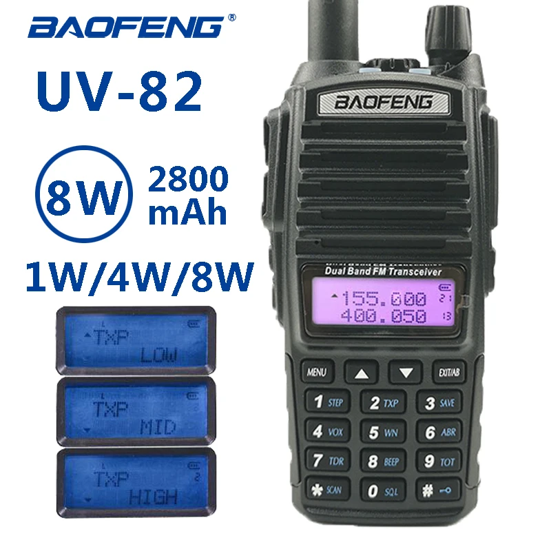 Baofeng UV 82 8 Вт портативный двухканальные рации 10 км vhf/uhf 136 174 и 400 520 МГц Любительское