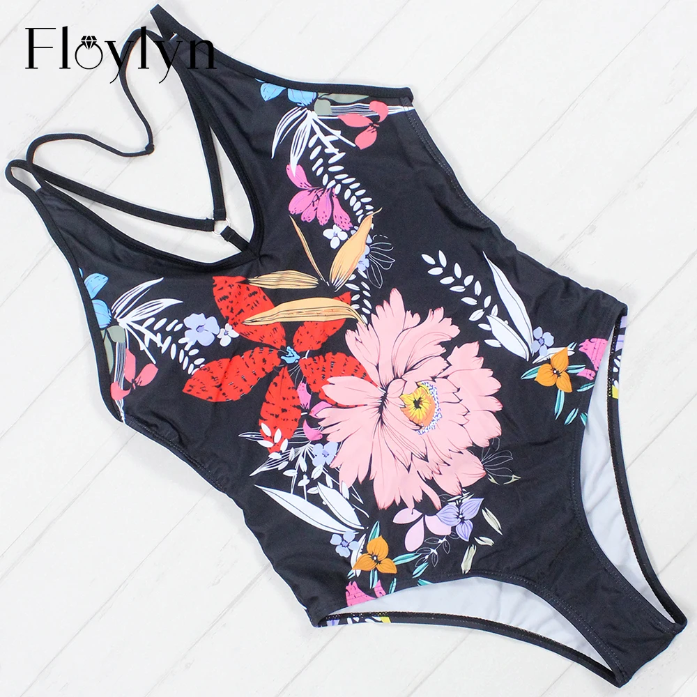 FL01276 Floylyn, сексуальный сдельный купальник, женский купальник, цветочный принт, высокий крой, боди, бандаж, Цельный купальник, монокини - Цвет: FL01276