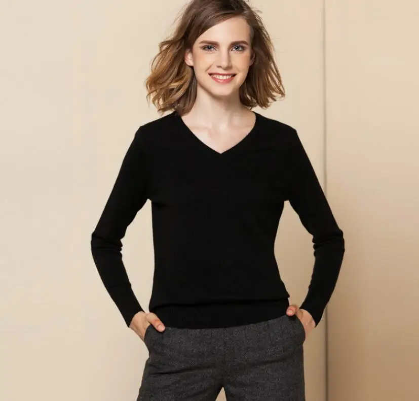 

Pure cashmere sweater women V-neck Pullover Sweaters Winter Warm Natural Fabric High Quality Free Shipping