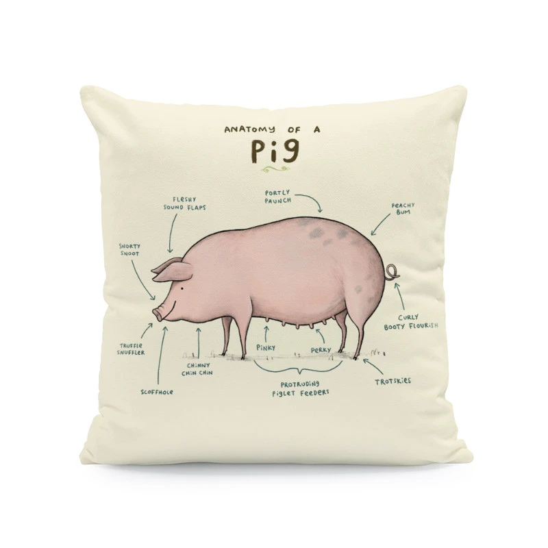 Forest Animal Body Analysis Cushion Cover Bird Squirrel Dachshund Dog Fox Hedgehog Hug Pillow 45Cm Peach Skin Decorative Pillow