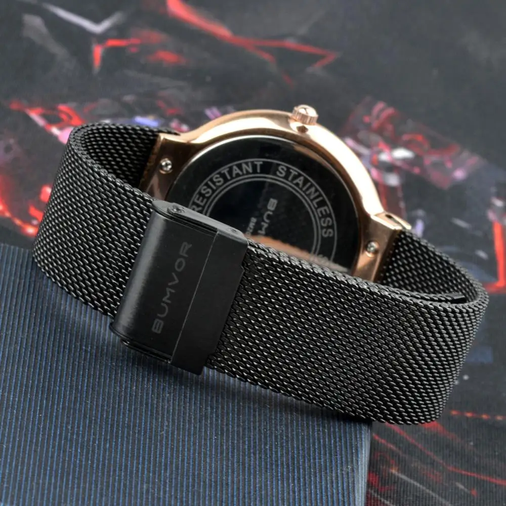 Montre Femme современная мода Reloj Mujer черные кварцевые часы для женщин сетчатый Браслет