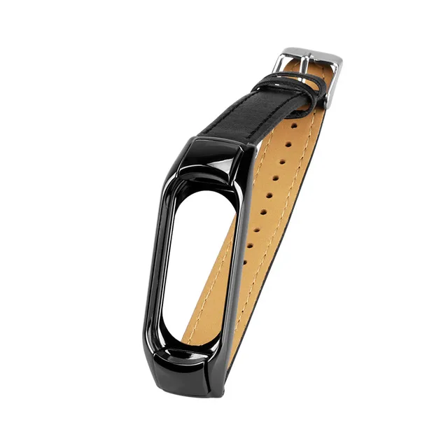 Браслет из нержавеющей стали mi Band 3 ремешок из натуральной кожи для Xiao mi Band 3 Смарт-браслет металлический mi Band 3 - Цвет: Leather Black