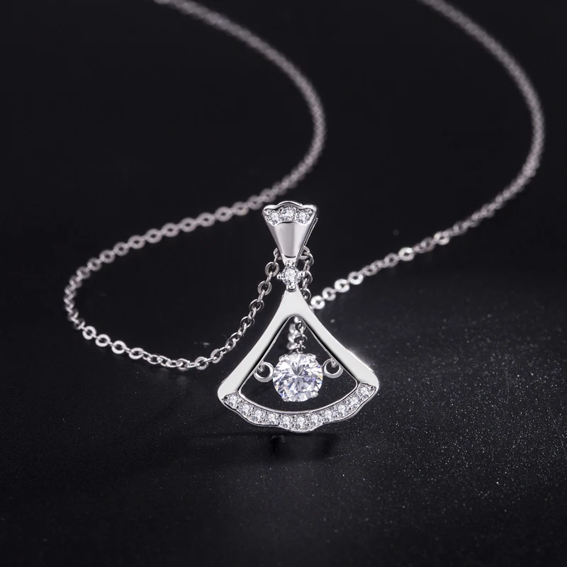 

Fashion 100% 925 sterling silver skirt Necklace lady Jumping dazzling AAA zircon pendant small swing skirt Chocker Woman jewelry