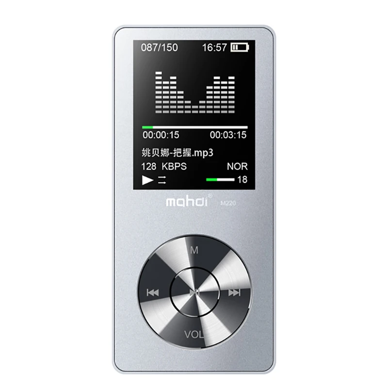 Серебристый Спортивный MP3-плеер с динамиком 8G 80 часов, полностью металлический MP3 музыкальный плеер с экраном, диктофон, видео, нарукавник, наушники - Цвет: Серебристый
