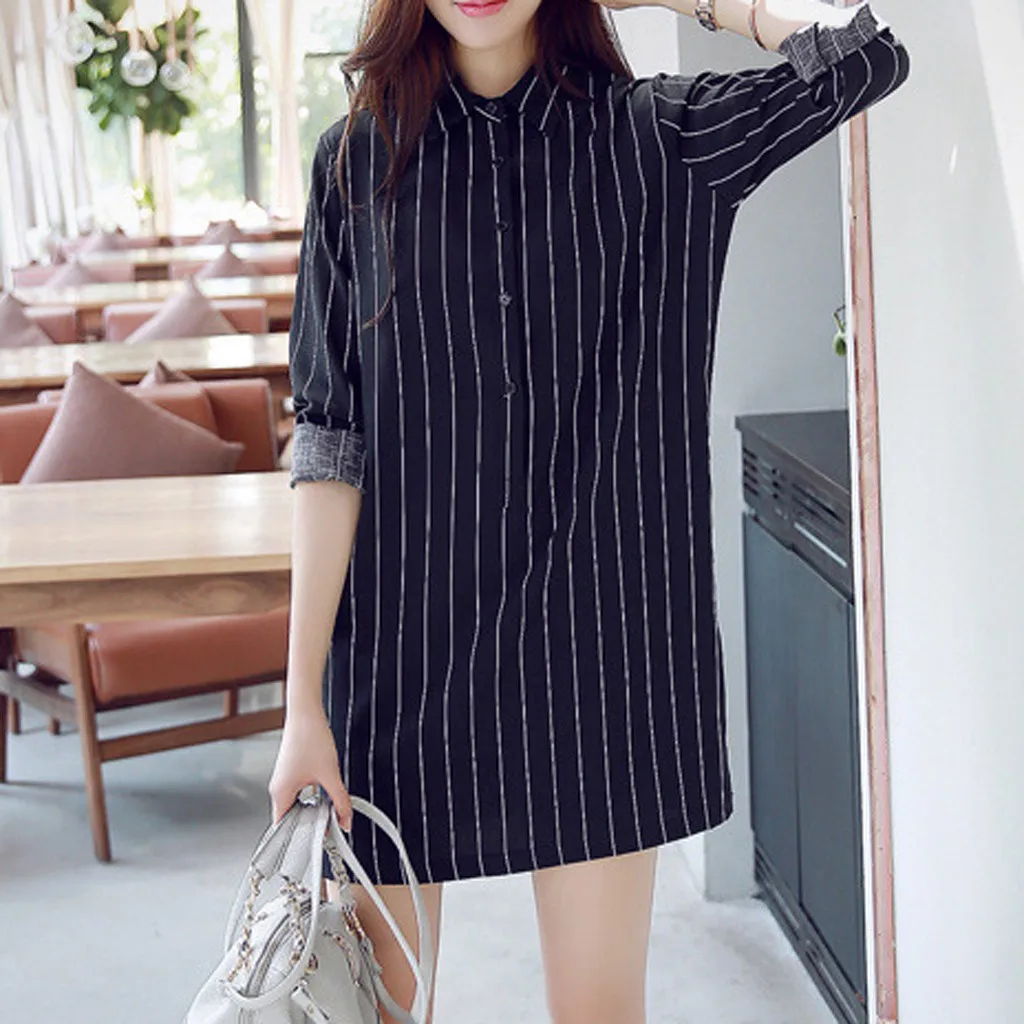 Платье MUQGEW женское в полоску элегантное модное платье рубашка с длинным рукавом