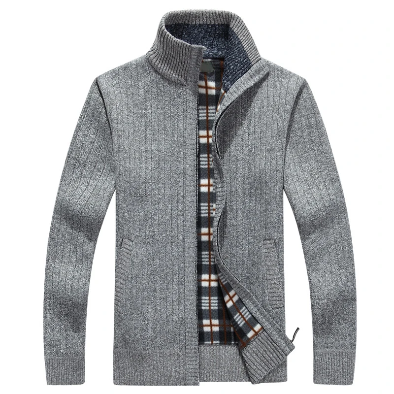 2018 Men Thick Stand Collar Knit Sweaters Solid Colour Mens Sweater Zipper Design Warm Cardigan Jacket Slim Outwear |