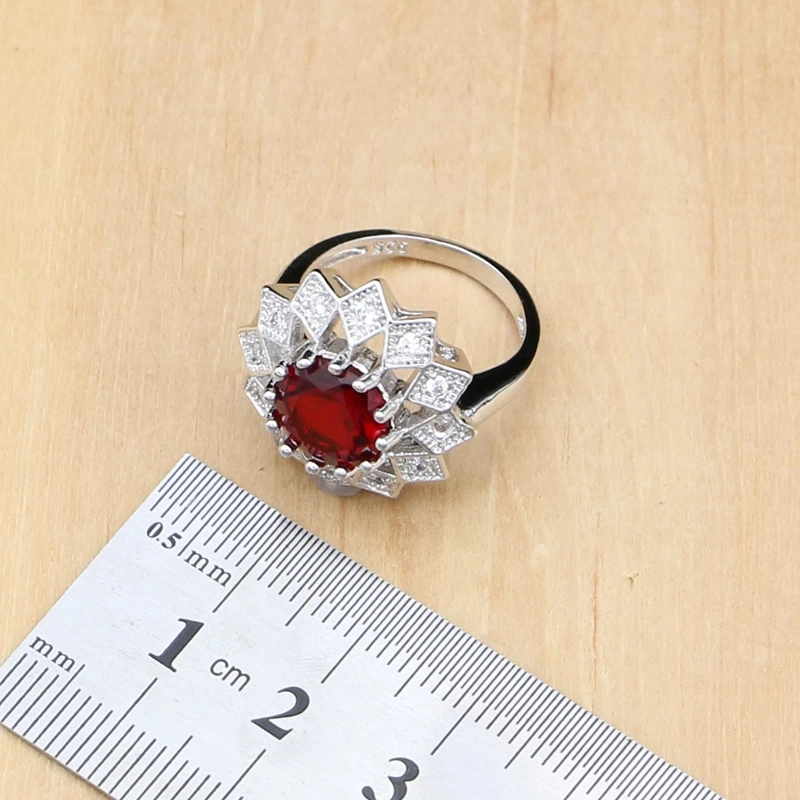 Серебро 925 наборы красный камень белый кристалл для женщин Свадебные аксессуары
