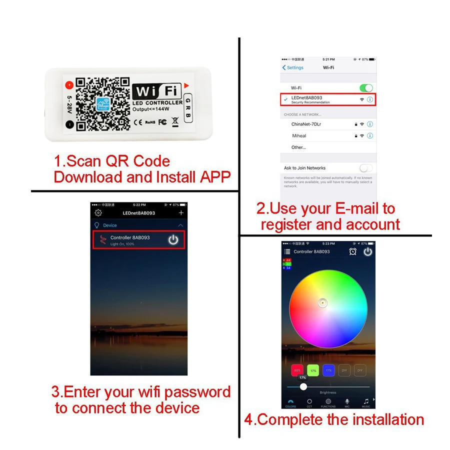 WI FI RGB Светодиодные ленты Управление можно использовать Amazon Alexa Google iOS приложение