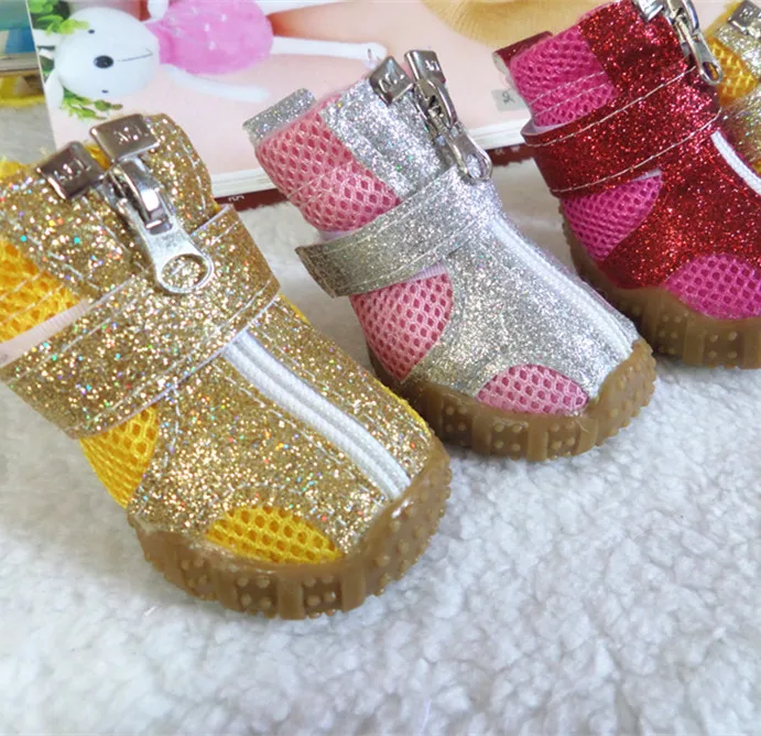 

4 pcs/set fashion breathable dog pet shoes pattern mesh dog shoes for small dog cat teddy chihuahua dog shoes Shining cat shoes