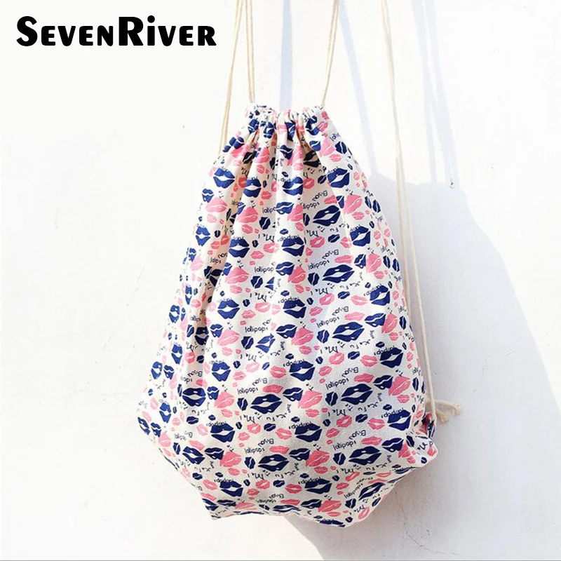 Женская Повседневная сумка на шнурке рюкзак с цветочным принтом холщовая