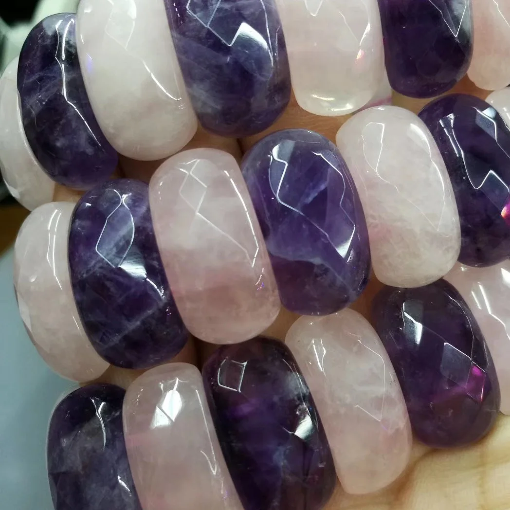 

amethyst & rose quartz beads bracelet natural gemstone jewelry bangle for woman for gift wholesale !