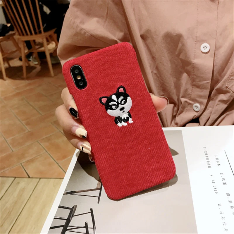 Husky Зимний теплый тканевый чехол для телефона для iPhone 6, 6 S, 7, 8 Plus, чехол, милый чехол для разделывания свиньи, утки, собаки хаски, жесткая задняя крышка для iPhone X, XR, XS, MAX Coque - Цвет: Husky