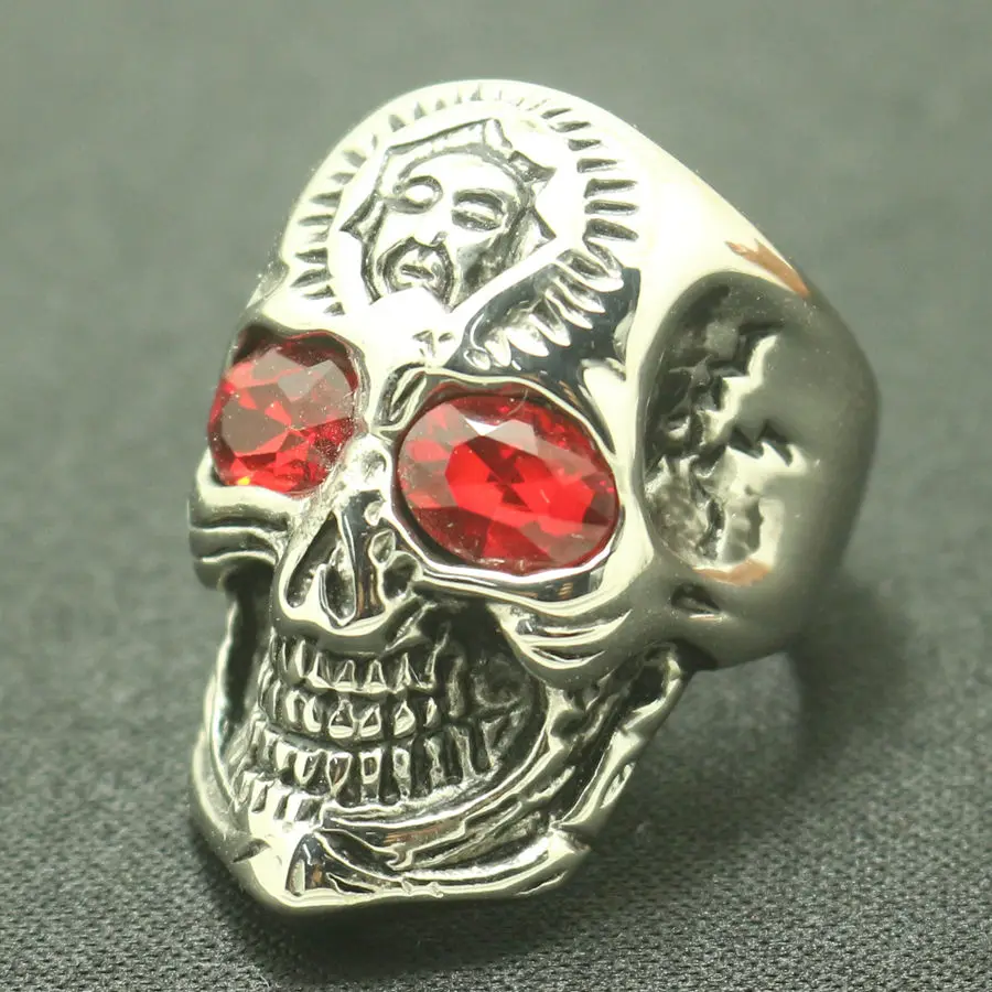Men 316L Stainless Steel Cool Big Red Stone Punk Gothic Skull Hot Ring Free Shipping | Украшения и аксессуары