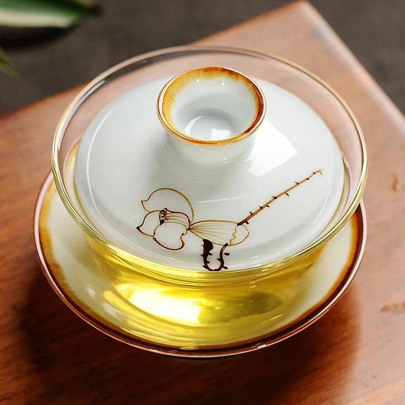 

Chinese Glass Teaset Gaiwan Tea Cups Traditional Ceramic Tea Tureen Lid Bowl Saucer Kung Fu Tea Cup Drop Shipping