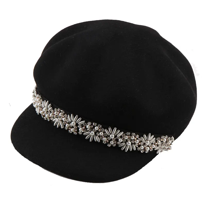 Женская шерстяная шапка Fedoras осенне зимняя восьмиугольная с дикими бриллиантами