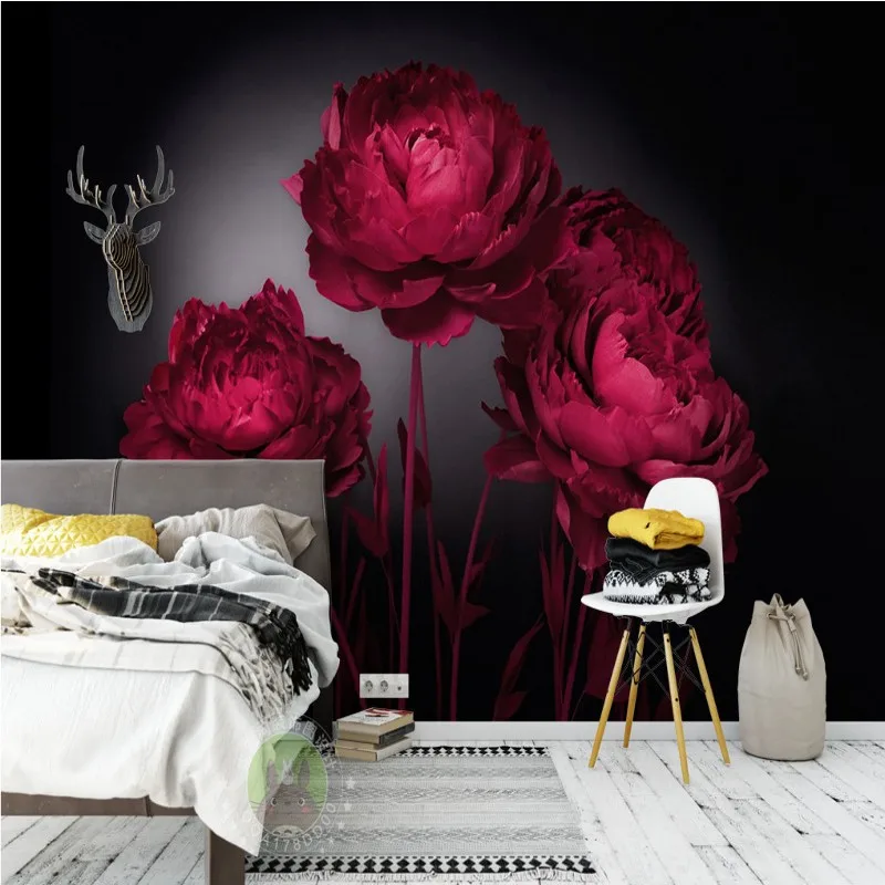 Пользовательские фото обои романтические красные розы росписи ТВ фон спальня отель тема Ресторан Студия на