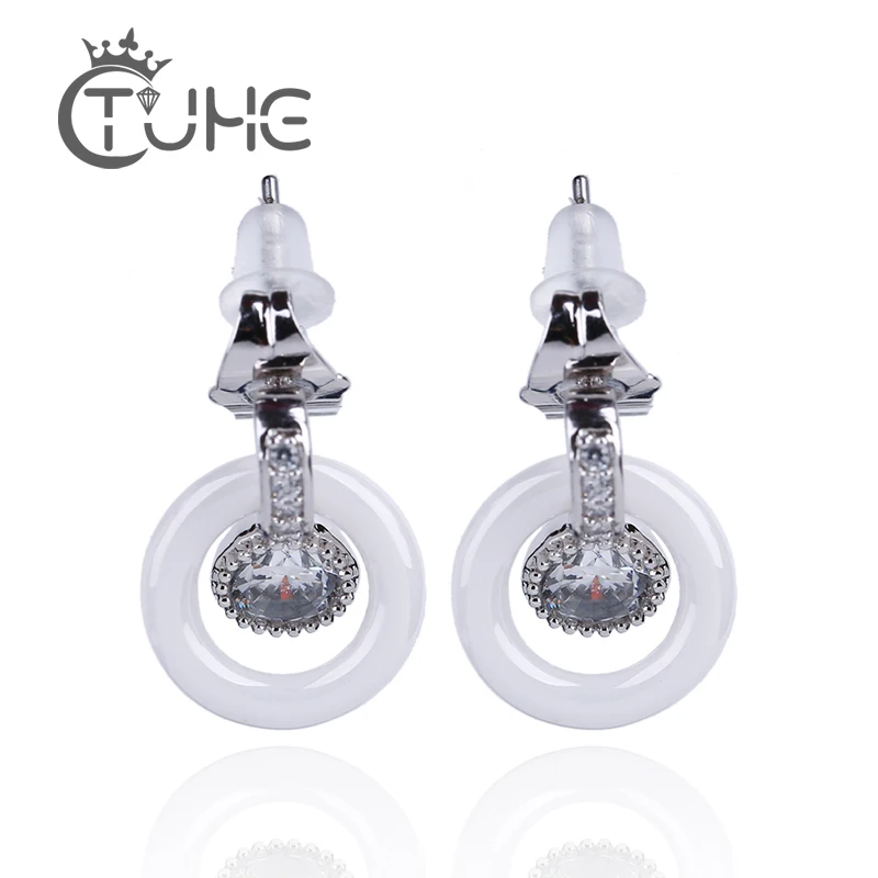 Круглые серьги гвоздики с кристаллами 2018 модные ювелирные изделия керамические
