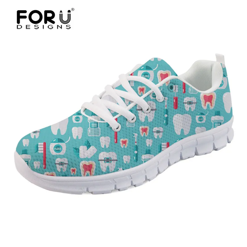 FORUDESIGNS/милые кроссовки с героями мультфильмов; женская повседневная обувь на плоской подошве со шнуровкой; удобные женские теннисные туфли с принтом стоматолога; zapatillas mujer - Цвет: H8542AQ
