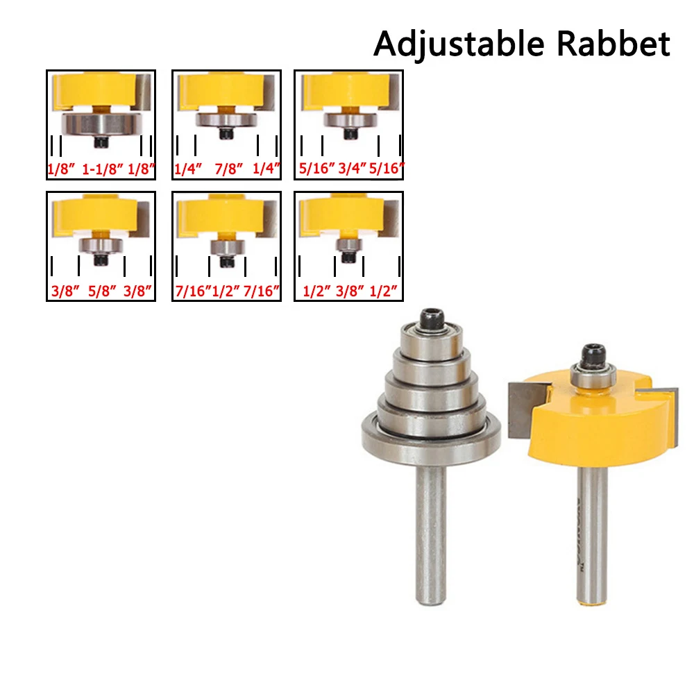 Регулируемый 1/2 'Ƈ/4'' хвостовик Rabbet маршрутизатор бит W/6 набор подшипников