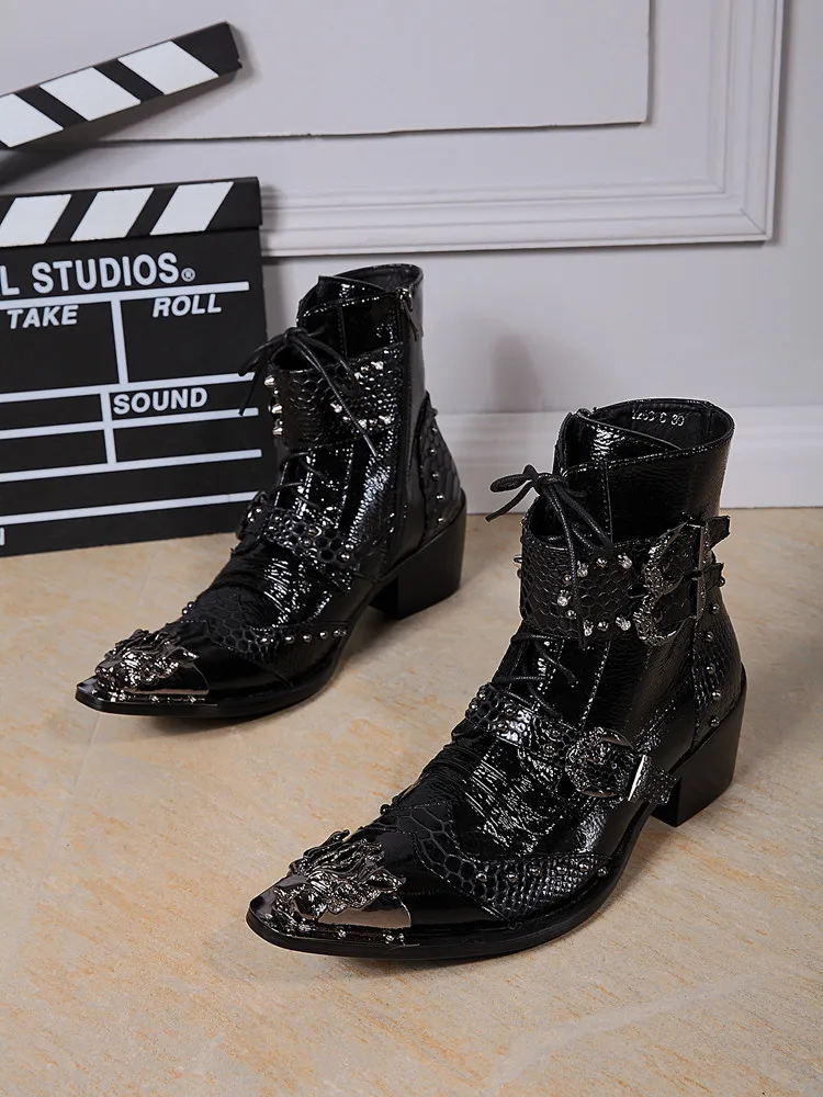 Большие размеры 2016 г. кожаные мужские полусапожки ковбойские сапоги с высоким