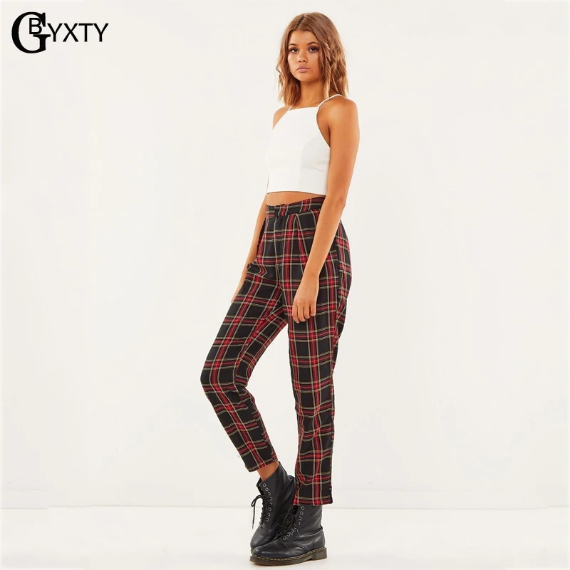 GBYXTY pantalones mujer осень-зима хлопок в красную клетку прямо лодыжки-Длина штаны
