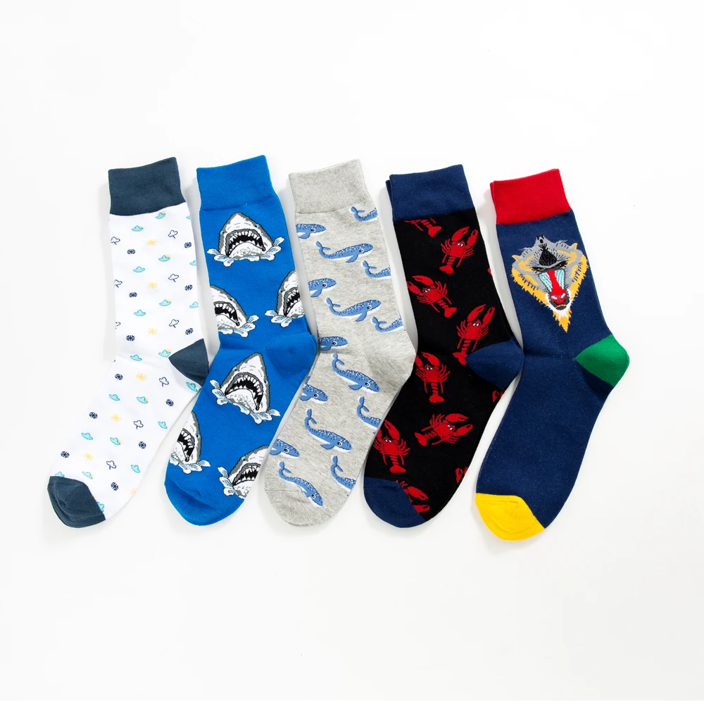 1 пара мужские носки из чесаного хлопка с рисунком акулы Кита|Мужские носки| |