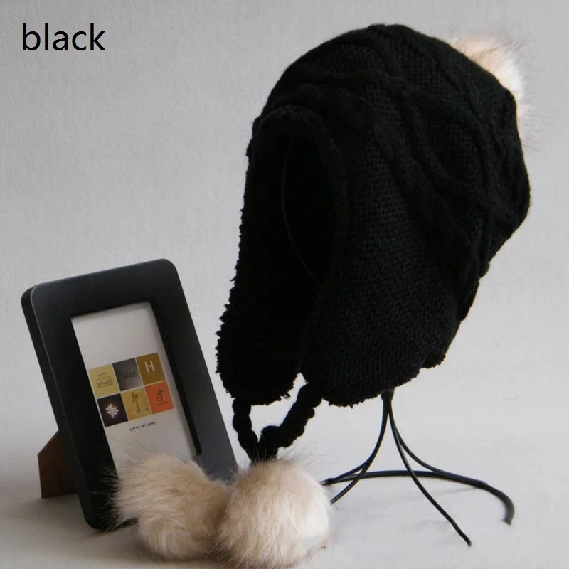 blackM Родитель-ребенок женщины дети pom pom шары мода вязание шерсть шляпа наушники зима теплая открытый шапки женские зимние шапочки шапка женская шапки женские зимние шапка 9zAA719 - Цвет: blackM