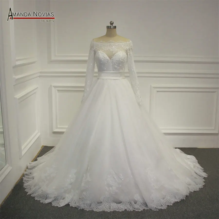 Свадебное платье с длинными рукавами Аманда новиас трапециевидный вырез