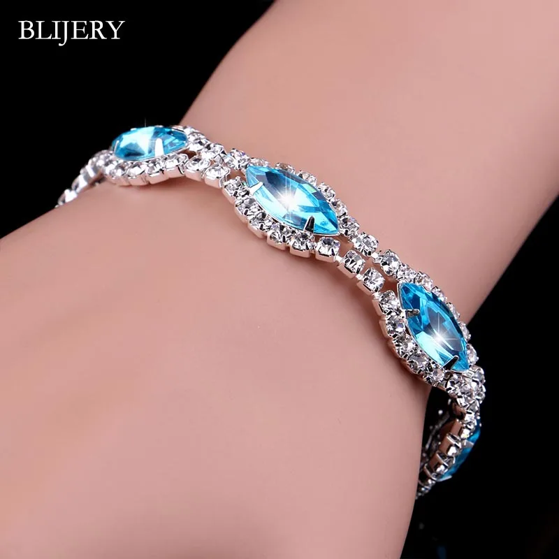 48B04-18CM BLIJERY, Роскошные браслеты с кристаллами для женщин, Посеребренные стразы, браслеты с подвесками и браслеты для женщин, свадебные ювелирные изделия, подарки - Окраска металла: 48B04-18CM