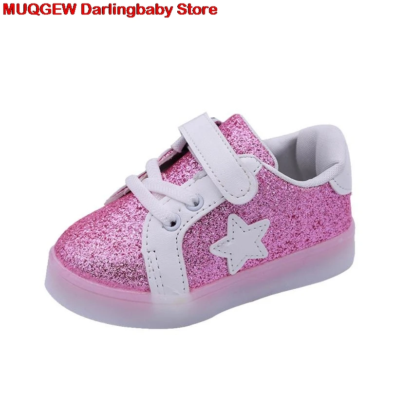 New Baby Fashion Lovely Star Sneaker LED Luminous Children Casual Colorful Light Tenis Infantil Girls Shoes Kids For Girl | Детская