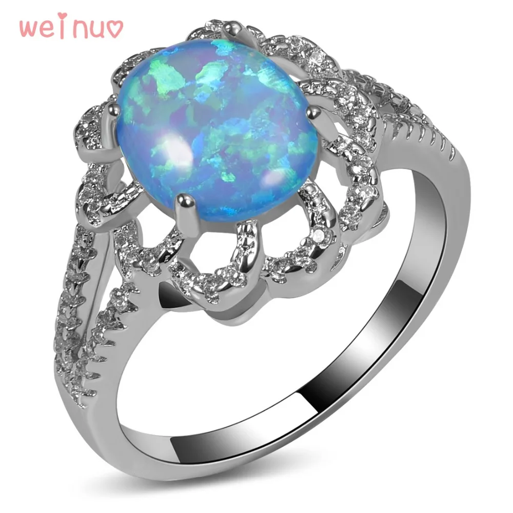 Женское кольцо из серебра 925 пробы с голубым опалом|ring size|ring size 5crystal ring |