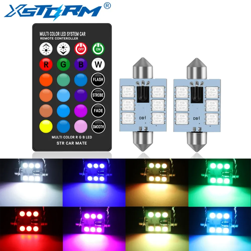 XSTORM C5W LED 31mm 36mm 39mm 41mm C10W Festoon RGB LED Car Inteiror Bulb Dome Light Reading Door Lamp 12V with Remote Control