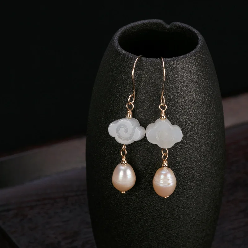 Элегантные женские серьги из нефрита и жемчуга реальные модели 925 винтажные