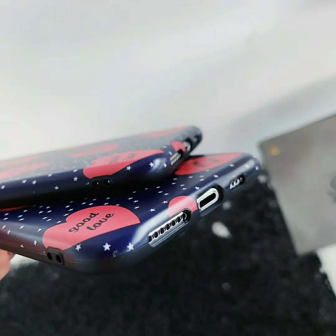 Fashion Korean Style Love hearts Stars Scrub Soft Silicone Cover Case for iPhone X XS Max Xr 6 6s 7 8 Plus good night couple |