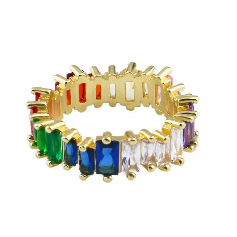 Sparkling Luxury Jewelry 10KT Gold Fill Full Princess Cut Colorful 5A Cubic Zirconia Stackable Women Wedding Band Ring Gift | Украшения и