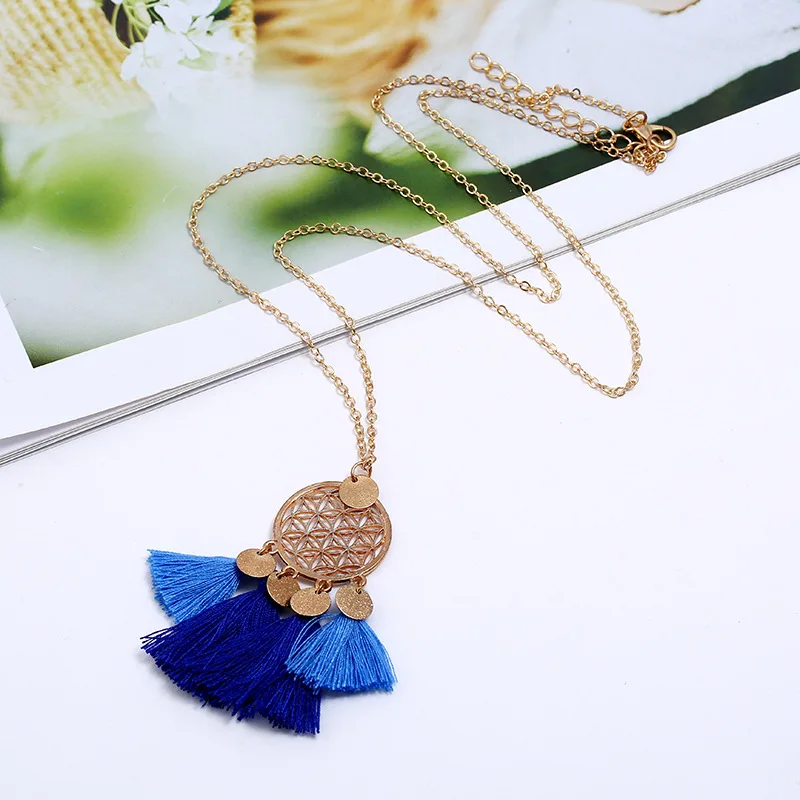 Dark blue LZHLQ длинное кистовое ожерелье для женская одежда в винтажном стиле эффектное модное ожерелье Этнические милые ювелирные изделия - Окраска металла: Dark blue
