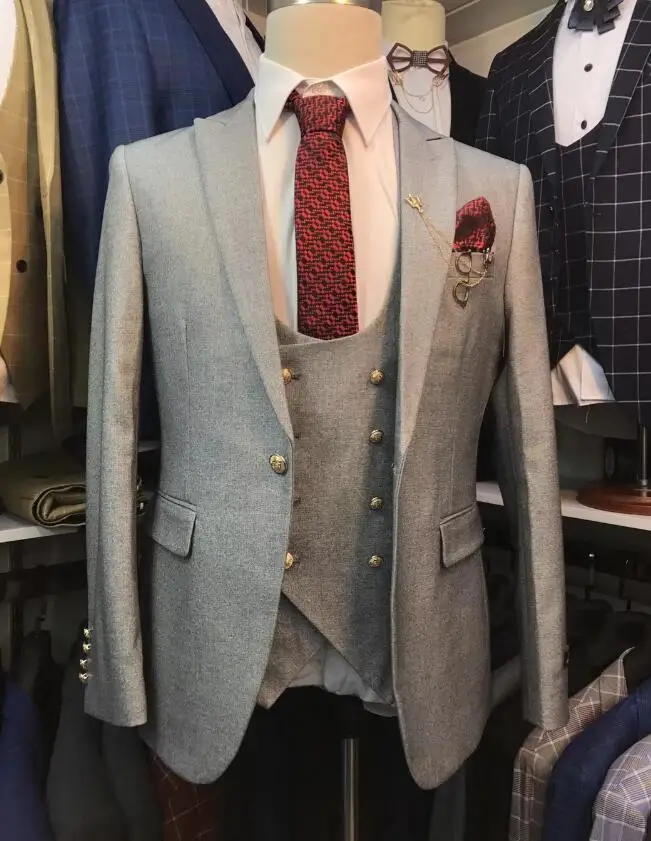 Новые реальные фотографии мужские свадебные костюмы Slim Fit 3 шт смокинг жениха двубортный Лучший мужской костюм в деловом стиле - Цвет: 2