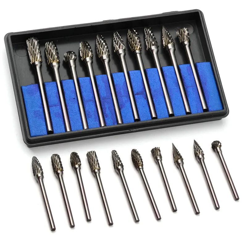 

Mini Tungsten Cobalt Alloy 10pcs/set Rotary Burrs 3mm Shank Metal Diamond for Dremel Drilling Woodwork Electric Grinding Kit