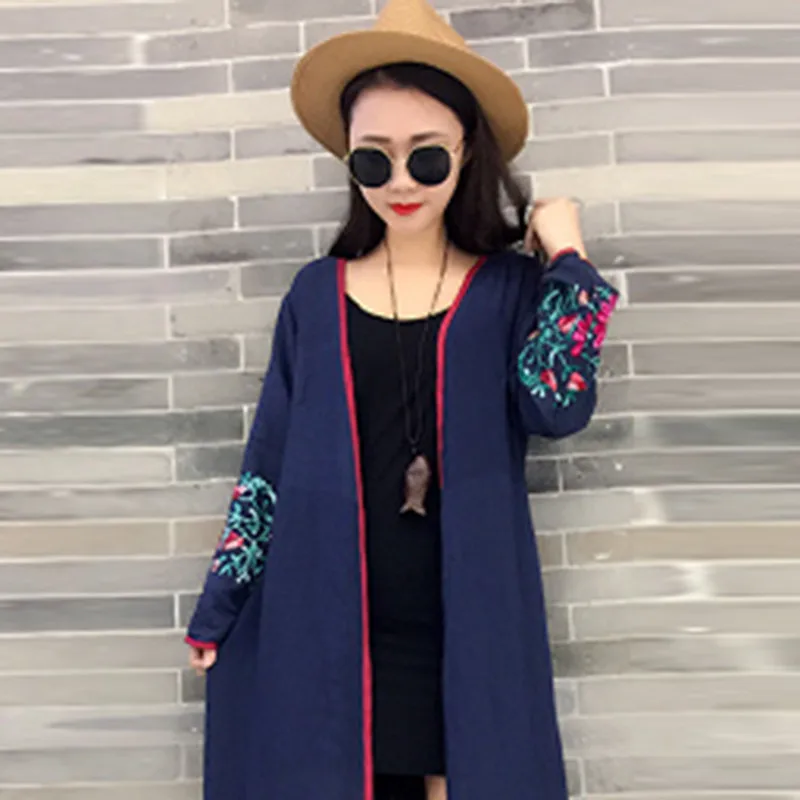 2019 Blusa Feminina модные размера плюс с вышивкой из хлопка и льна Harajuku кардиган