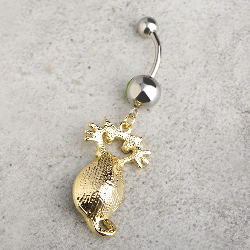 Женское кольцо на пупок Funmor зеленое с австрийским кристаллом для котов украшение