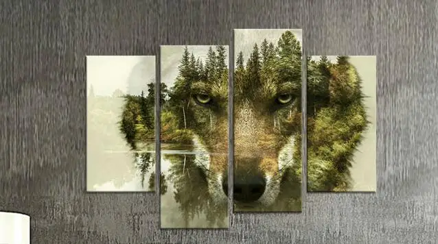 

newest 4 panels unframed wall paintings wolf designs Modern canvas paintings for living room wall art pictures no frame