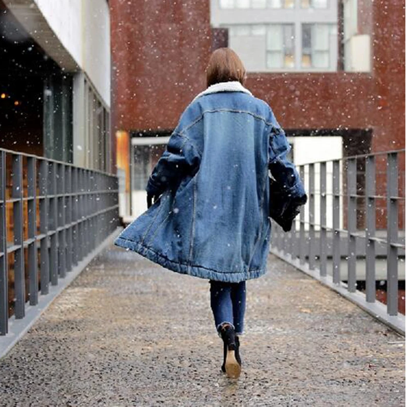 Зимняя джинсовая куртка пальто Новинка осени 2021 женская одежда длинная