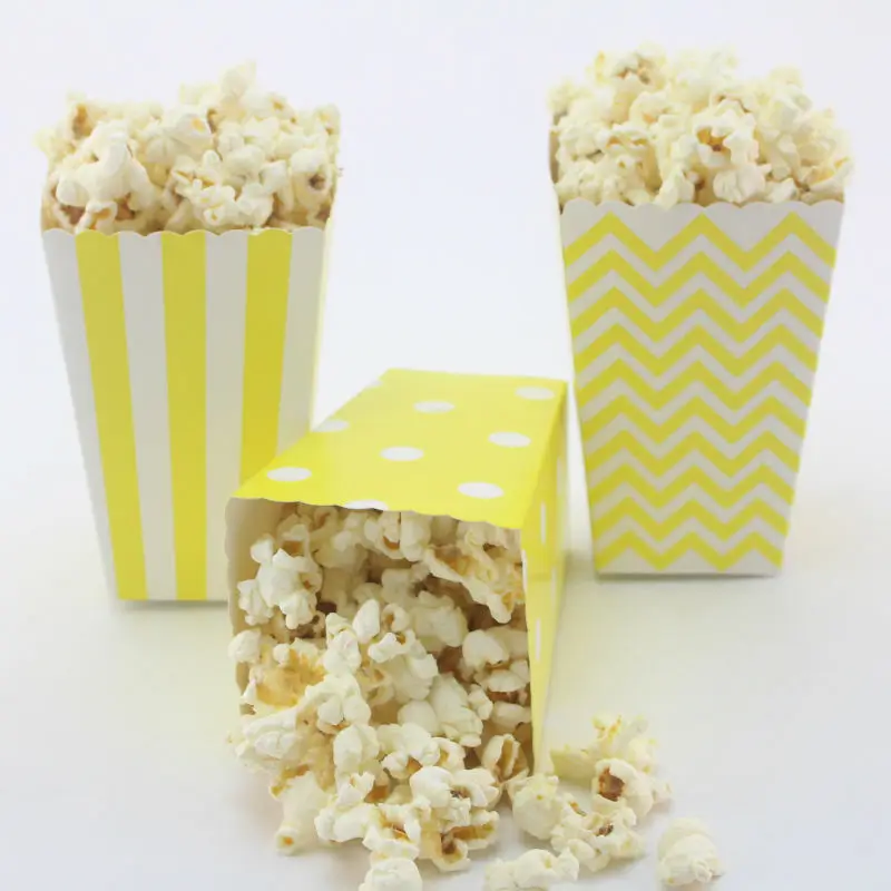 24 шт./лот Желтые мини-коробки для попкорна буфет конфет бумажные пакеты вечеринок