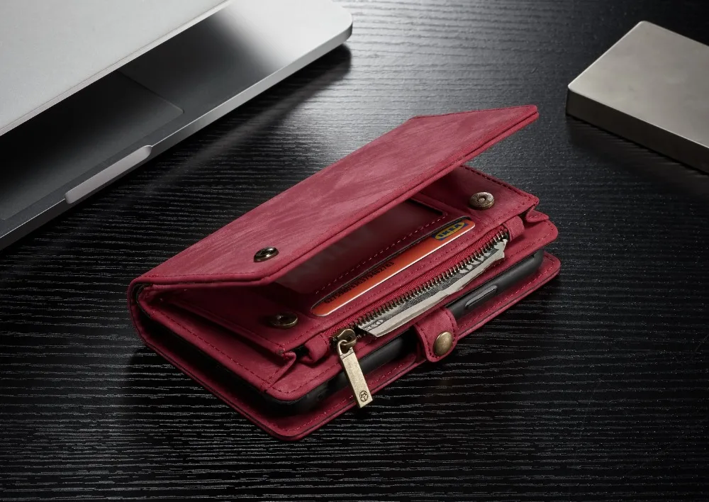 Detachable Magnetic Zipper Leather Card Slots Wallet Cover Case For iphone X XS MAX XR 6 7 8 6S Plus Fur Flip Stand Protect Cape