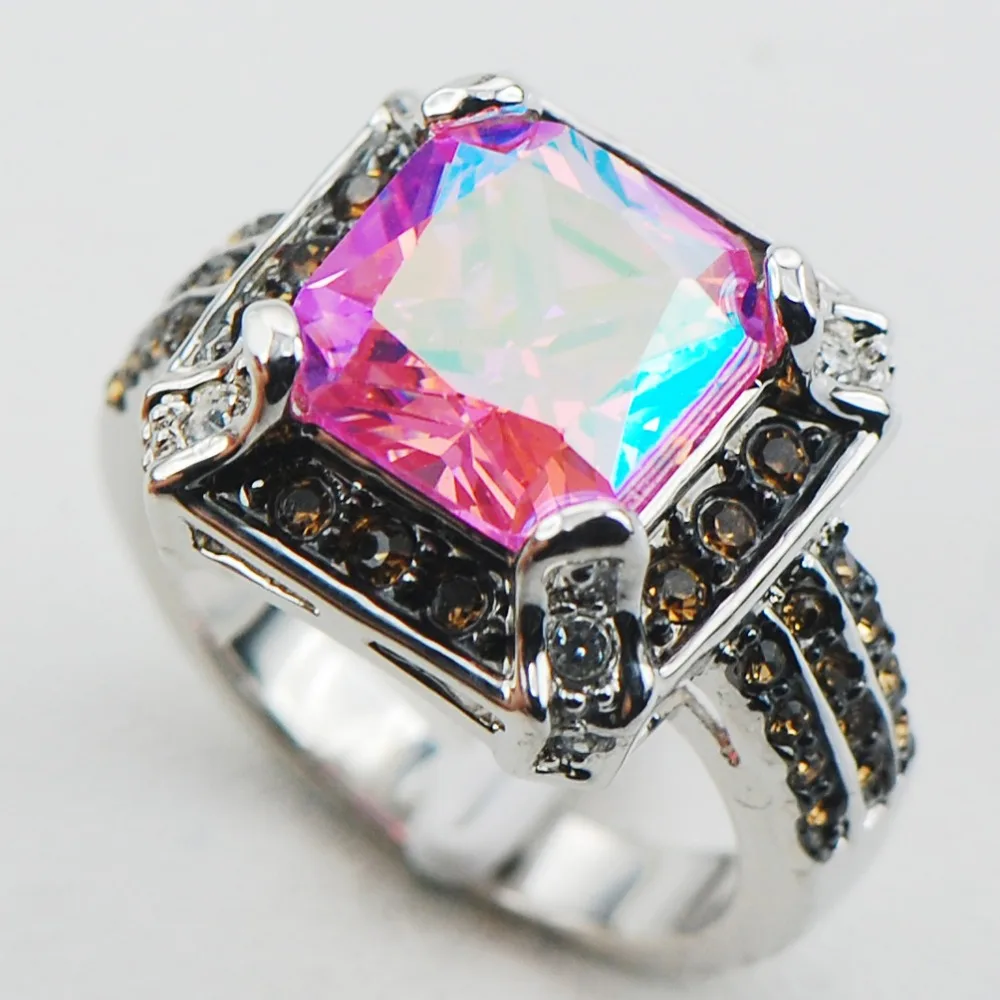 

Rose Rainbow Crystal Zircon 925 Sterling Silver Top Quality Fancy Jewelry wedding Ring Size 6 7 8 9 10 F1090