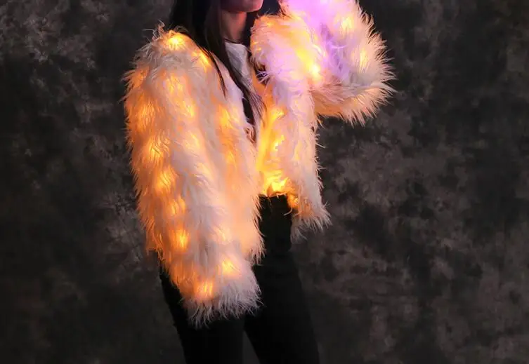 Just yellow led coat RE39 вечерние костюмы для бальных танцев, светодиодный светильник, dj светящееся светодиодное меховое пальто, одежда для сцены, светящаяся куртка, женская одежда для выступлений - Цвет: Just yellow led coat