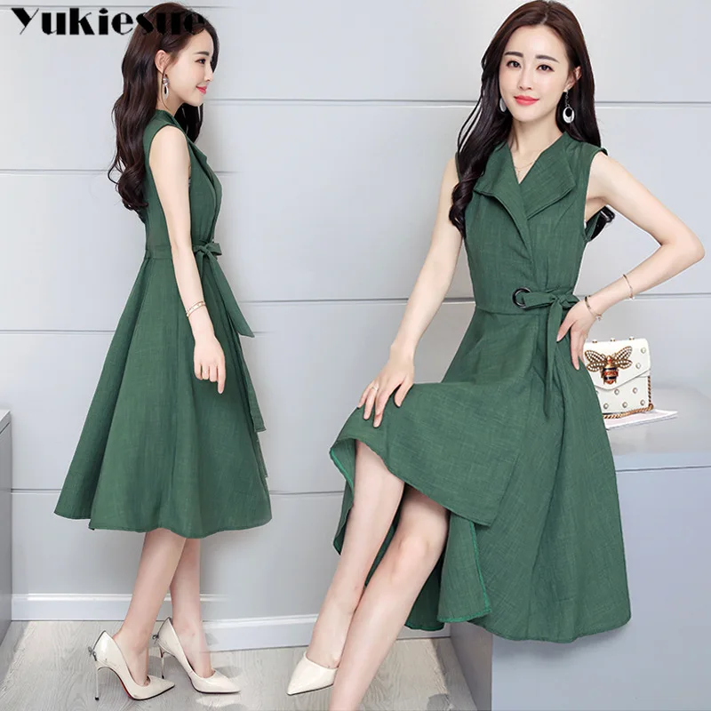 2019 летнее платье без рукавов офисное женское повседневное A Lin v образный вырез