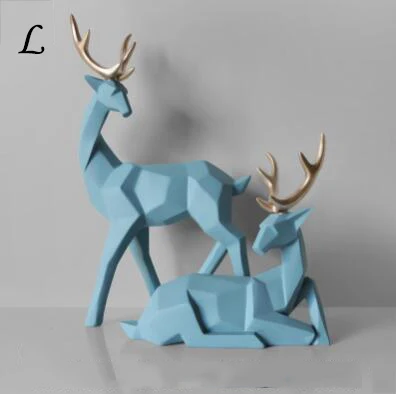 В скандинавском стиле Креативные 3D твердые геометрические орнаменты счастливый олень, изделия из смолы, украшение для домашнего интерьера, офисные настольные фигурки, искусство - Цвет: Light blue--L